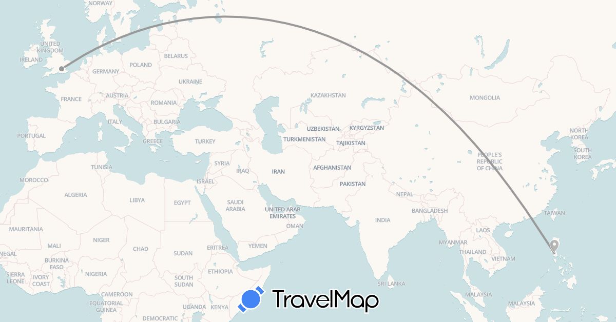 TravelMap itinerary: driving, plane in United Kingdom, Philippines (Asia, Europe)